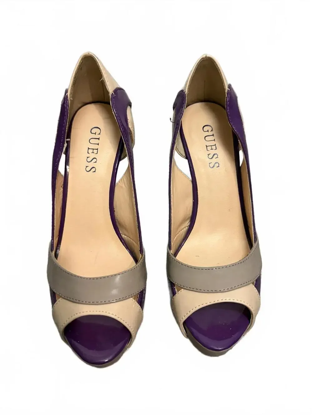 Guess Women's Purple and Beige High Heel Peep Toe Pumps Size 6